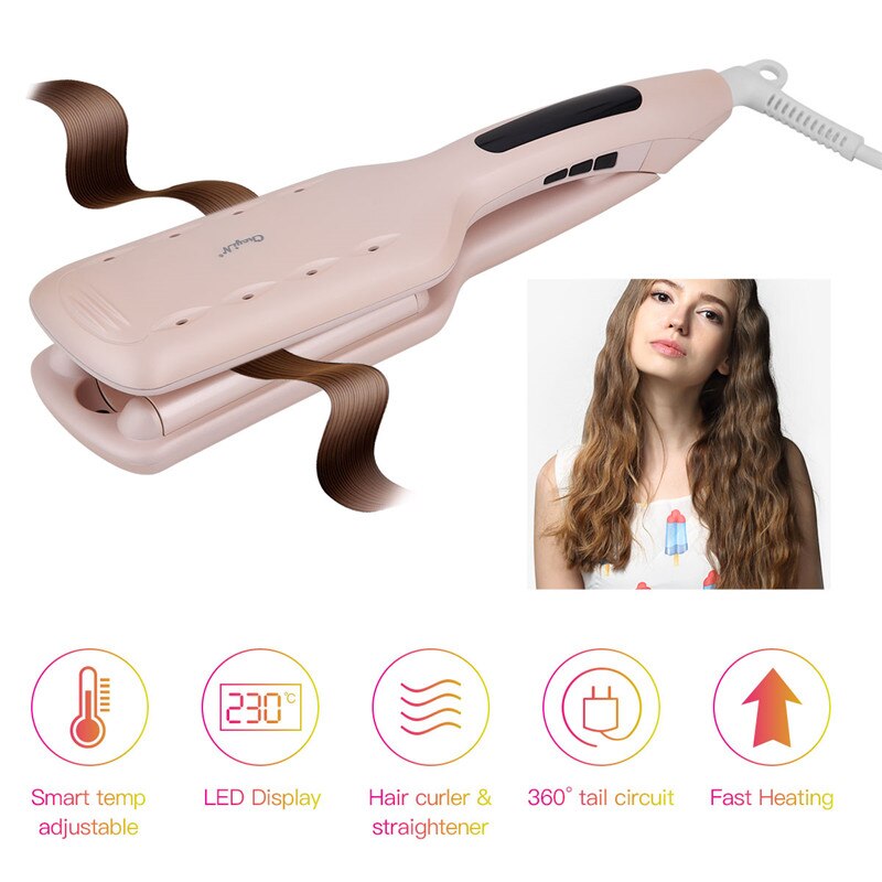 Hair Waver Ceramic Electric Hair Curling Flat Iron Temperature Display Hair Crimper with 3 Barrels Dual Voltage 31