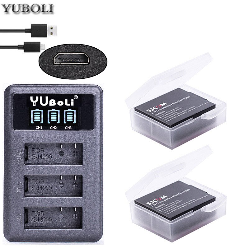 3.7v 900mah sjcam SJ4000 Battery For SJCAM sj4000 sj 4000 SJ5000 6000 7000 8000 sj9000 C30 M10 action Camera Bateria: charger and 2battery