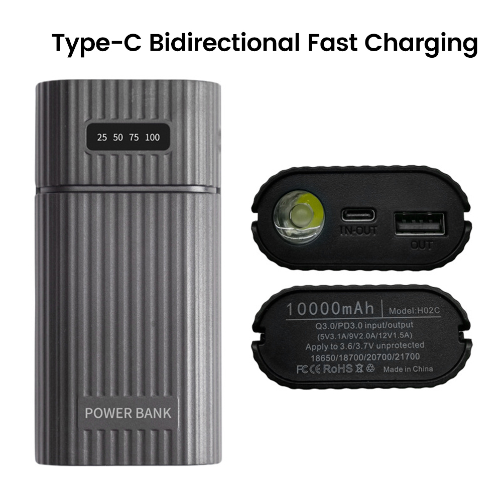 18650/18700/20700/21700 Battery Charger Adapter DIY Power Bank for iPhone PD Charging Power Bank Case Box with LED Flashlight: green