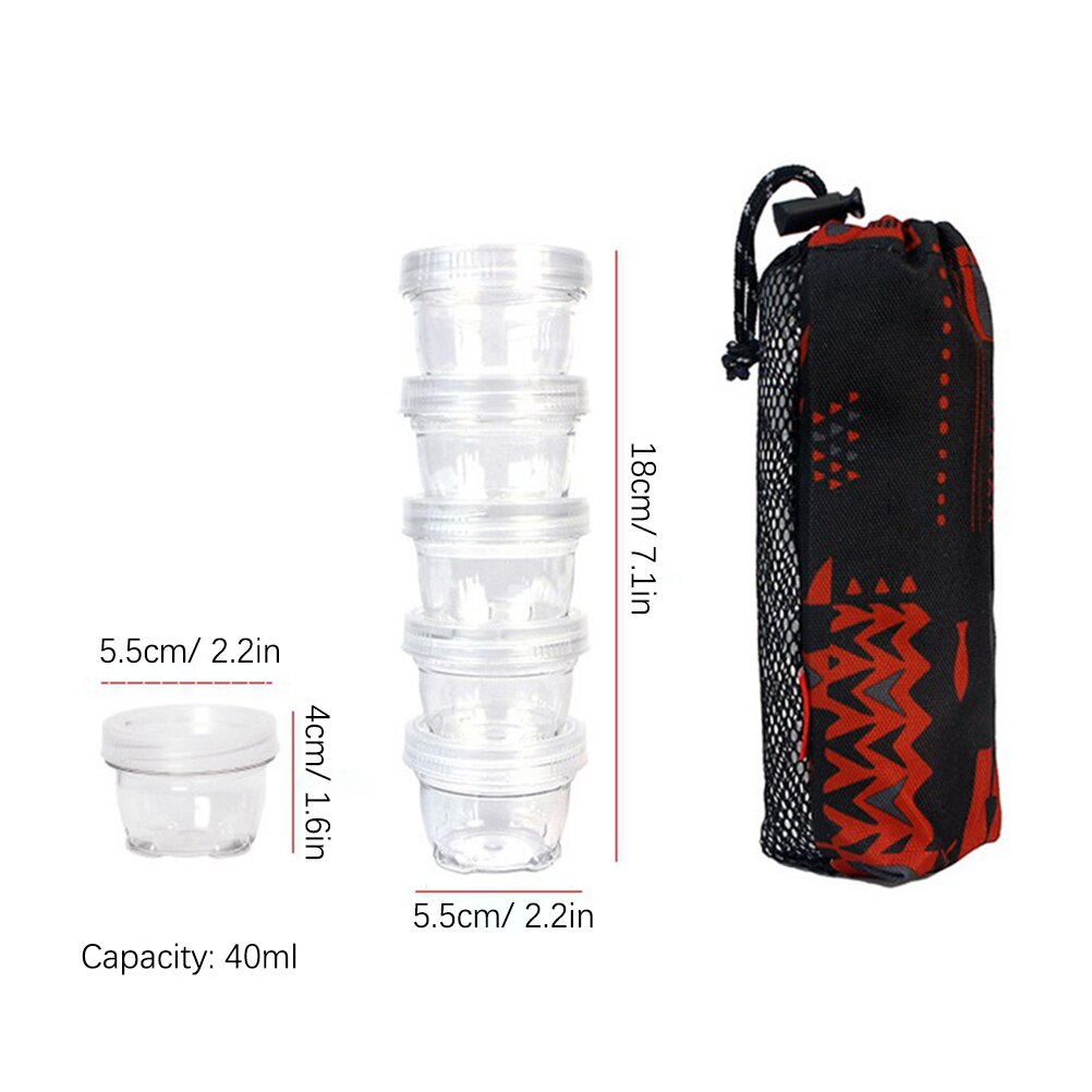 5Pcs Transparante Kruiden Doos Draagbare Kruidenpotjes Set Spice Potten Opslag Container Camping Spice Opbergdoos Met Zak