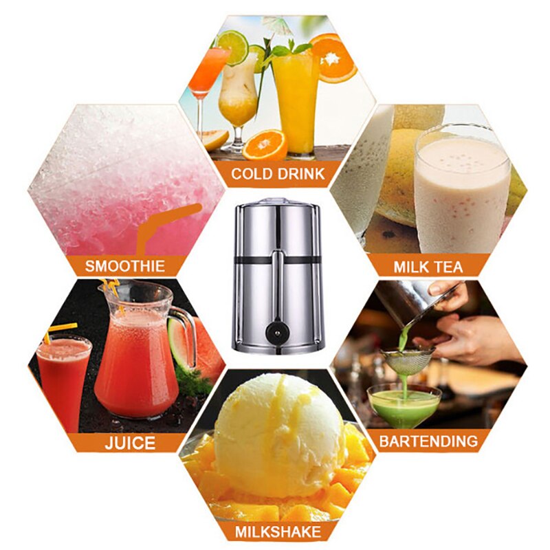 Anjielosmart Portable Ice Crusher Household Hand Shaved Ice Machine Shredding Maker Machine with Stainless Steel Blade
