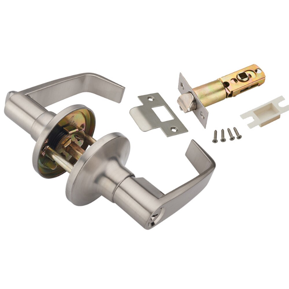 Door Lock Metal Push Button Handicap Friendly Entry Satin Nickel Lever Handle Door Lock Key Set Fit For 1 3/8" and 1 3/4" Doors
