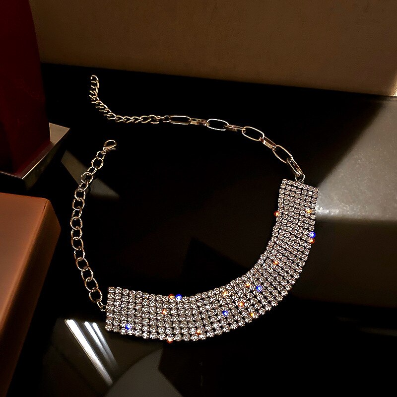 Fyuan corrente geométrica gargantilha de cristal colares para mulher curto strass completo colares de jóias: Default Title