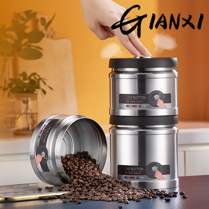 GIANXI Vacuum Sealed Jug Coffee Beans Stainless Steel Airtight Container Kitchen Food Grains Candy Keep Fresh Storage Jar