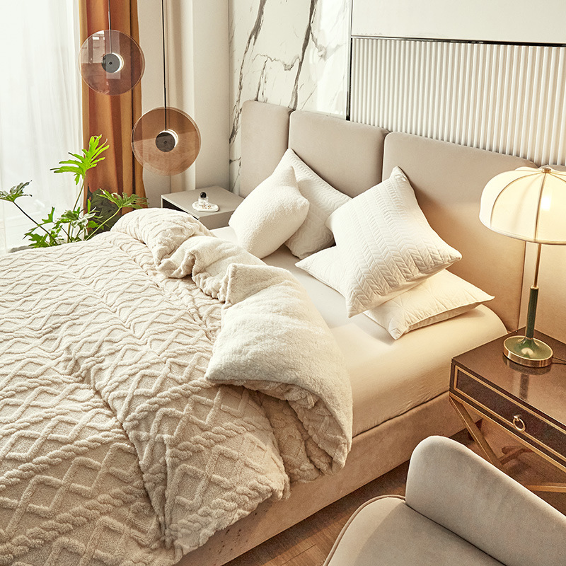 Funda nórdica de tafetán con patrón geométrico, manta de terciopelo de cristal suave y cálida para invierno, funda de edredón doble de felpa gruesa sin fundas de almohada