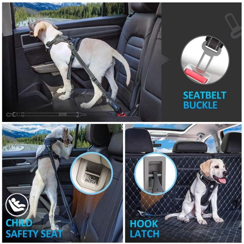 Pet Seat Belt 3-In-1 Adjustable Dog Cat Safety Leash Vehicle Belts Reflective Nylon Rope Harness Dog Accessories Puppy Supplies