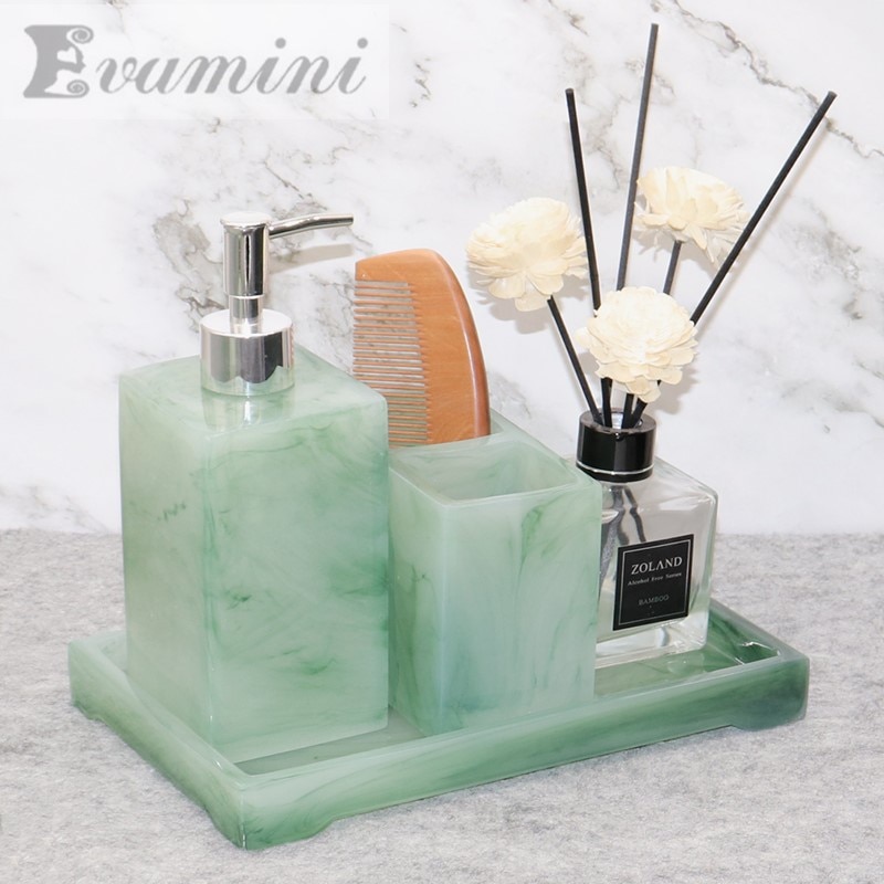Luxe Groene Badkamer Accessoires Set Wc Tissue Box Handdesinfecterend Fles Zeepdispenser Toilet Decoratie Opslag Lade Om