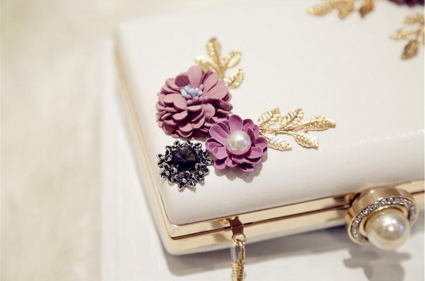 women handmade flowers evening bags mini wedding dinner bags luxury clutch purse with 2 chains