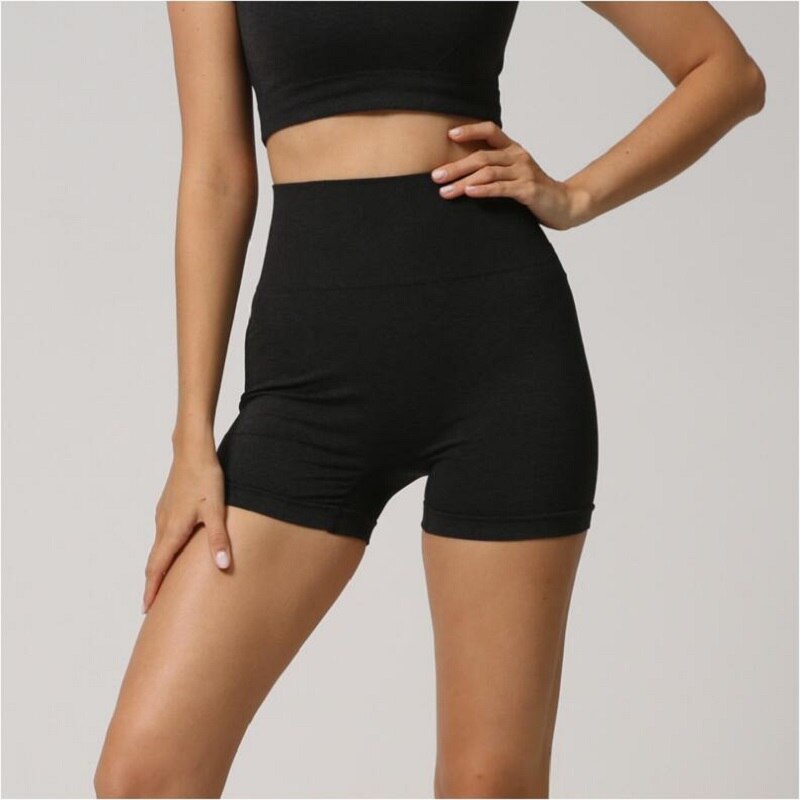 style High waist seamless leggings gym shorts fitness yoga short scrunch sports yoga shorts spandex pink short pants: black / L