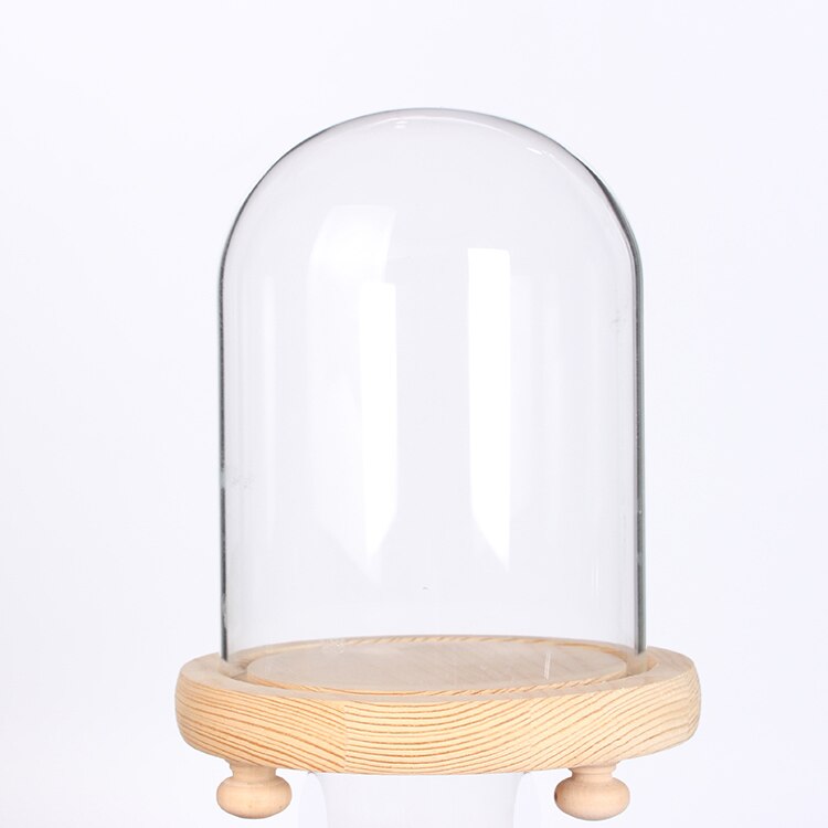 Glass Dome display case for Preserved Flowers bell jar with Wood Base Home wedding dia 10cmor 3.9inch height 12 cm or 4.7inch: unpainted with feet