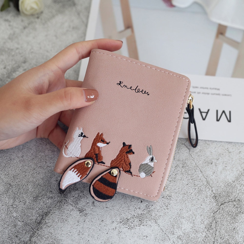 Women Wallet Lovely Cartoon Animals Short Leather Female Small Coin Purse Hasp Zipper Purse Card Holder For Girls #5