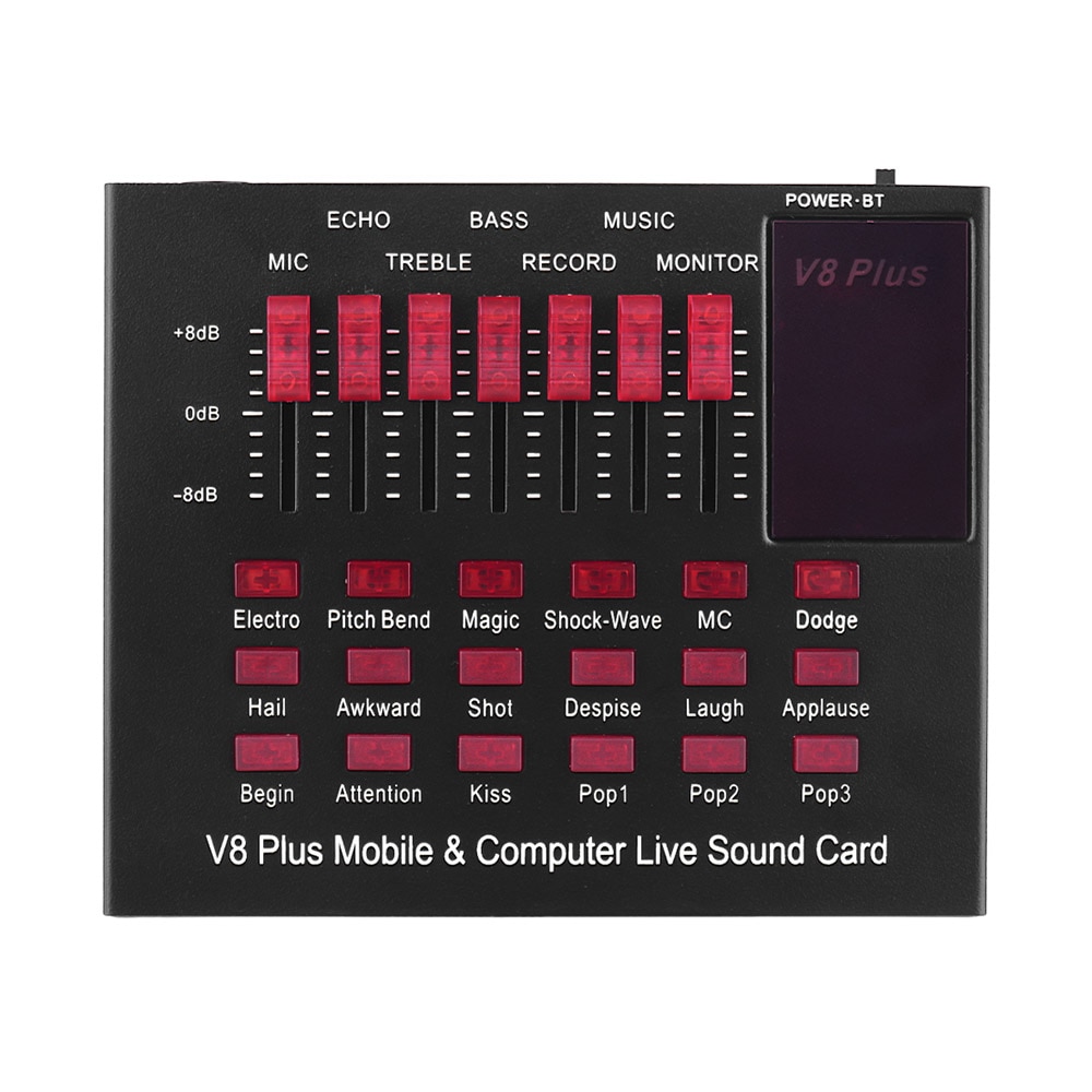 Multifunctional Mobile & Computer Sound Card USB Audio Interface with Multiple Sound Effects BT Connection for Music Recording