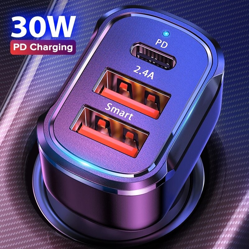 Uslion Pd 30W Usb Car Charger 3 Poorten Usb Type C Fast Charge Voor Iphone 12 Xiaomi Huawei Samsung telefoon Oplader Adapter In Auto
