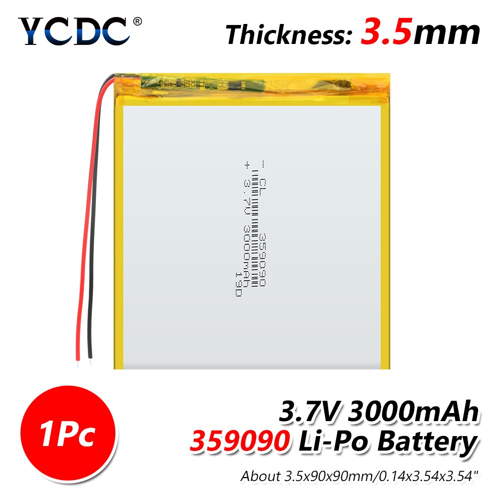 3 7V volt 359090 3.7v 3000mah li po ion lipo rechargeable batteries 1/2/4Pcs lithium polymer battery for dvd GPS navigation: 1 PCS