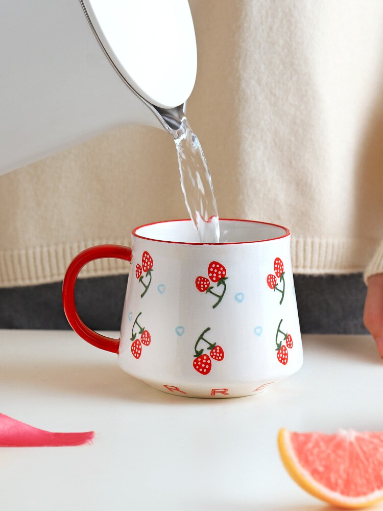 Aardbei Leuke Mok Nordic Hoge Capaciteit Creatieve Keramische Mok Voor Paar Met Handvat Taza Personalizada Paar Caneca 60