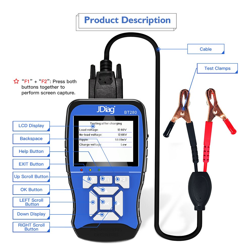 Tester Batteria Per Auto 2-14.8V - Strumento Di Controllo Analogico Con Display A Colori, Per Batterie 12V E Motocicli - 5