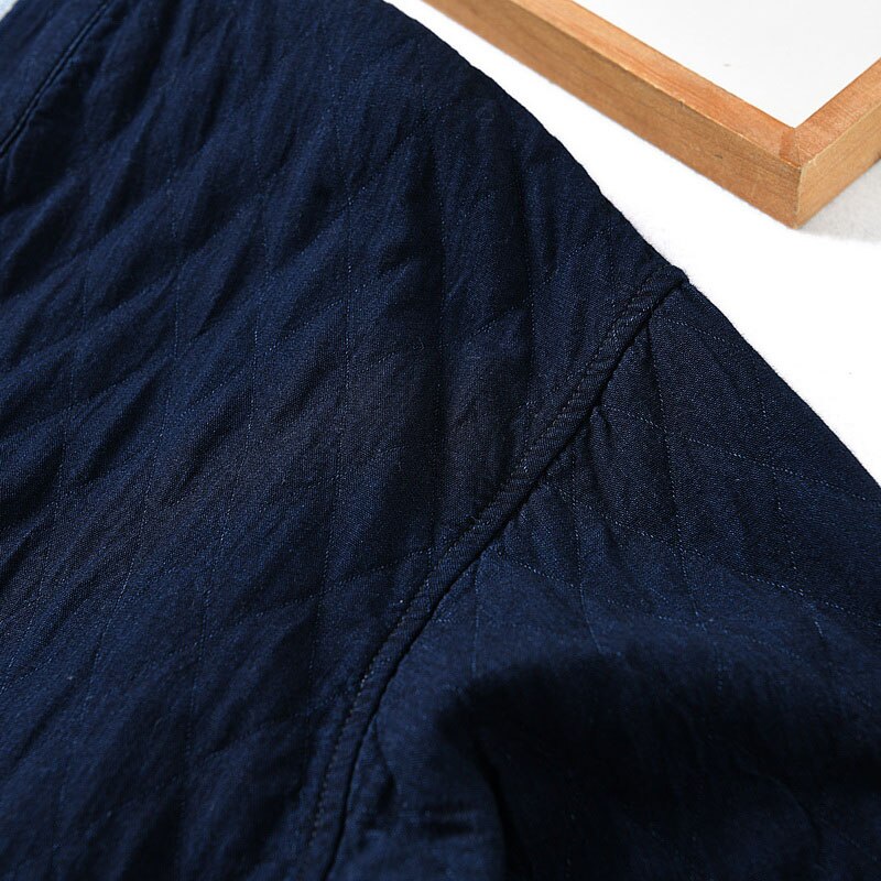 Men Navy Blue Thick Knitted Denim Kimono Jacket Japan Style Spring Autumn Open Placket Male Haori Loose Coat