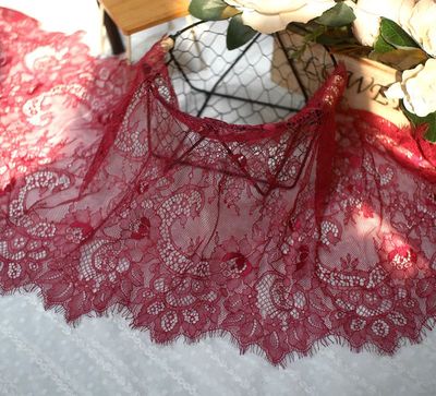 Breite 35CM länge 3 Meter exquisit wimpern spitze DIY kleidung zubehör hohl schleier hochzeit kleid stoff: Wein rot