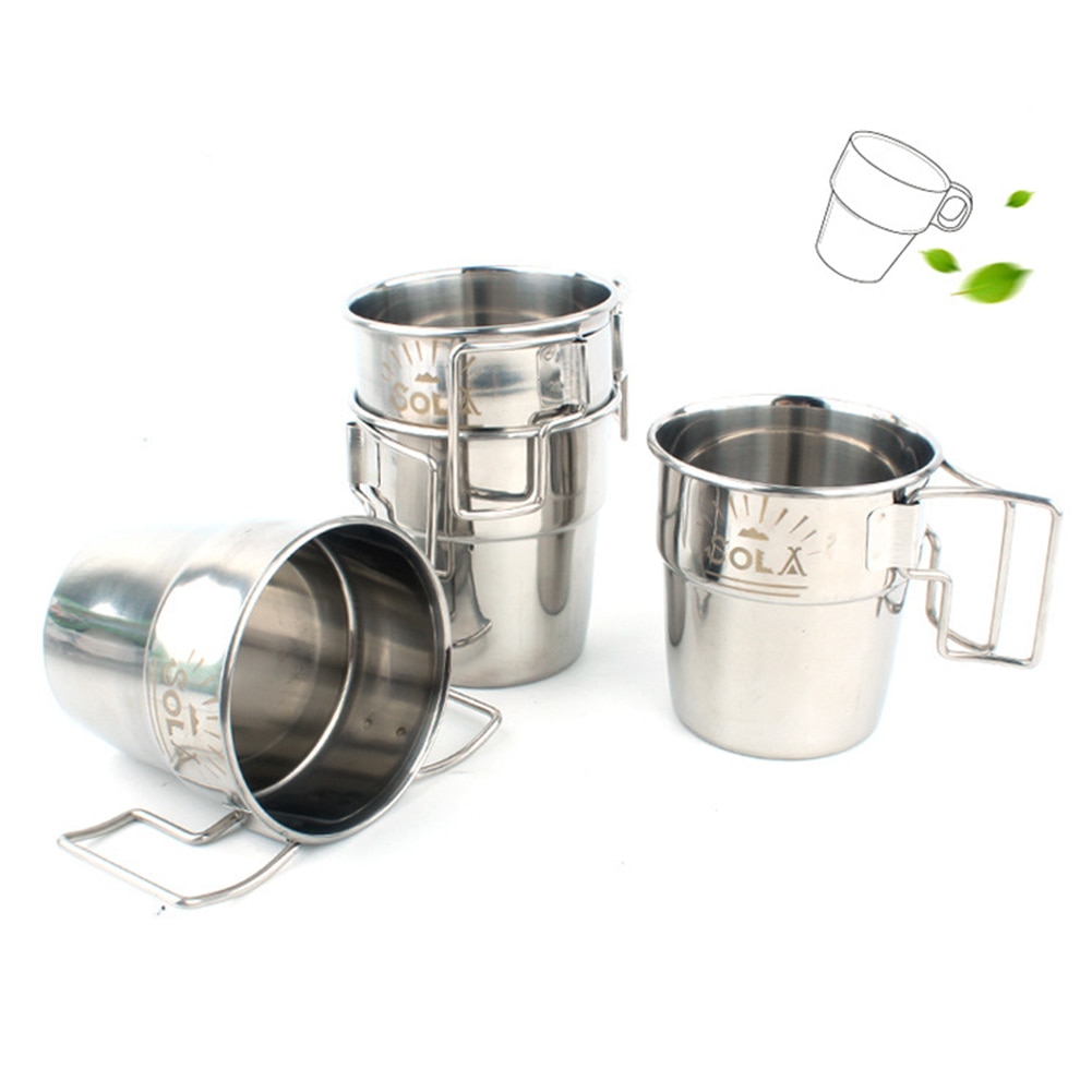 4 Pz/impostato Portatile Tazza di Caffè Manico Pieghevole barbecue tutto'aperto Arrampicata picnic Escursionismo Campeggio Tazza Articoli E Attrezzature per Acqua, Caffè, Tè di Birra in Acciaio Inox