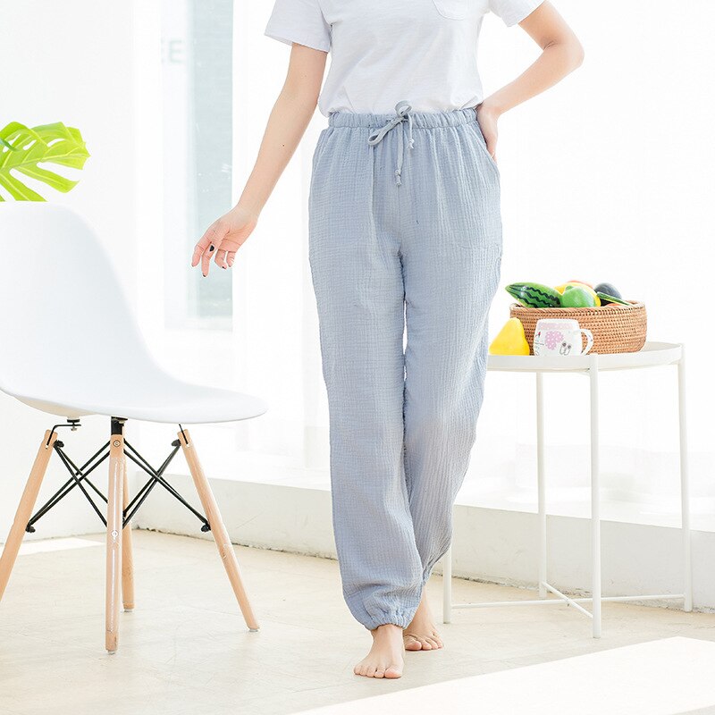 Womens Pure Cotton Yarn Pyjamas Solid Color Slim Home Pants Elastic Waist Pocket Sleep Bottoms Lounge Pants Pajamas for Women: Light Grey / XL