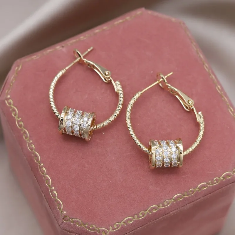Pendientes giratorios chapados en oro Real para mujer, joyería de coreana, cuentas de circón redondas, accesorios de de graduación de lujo