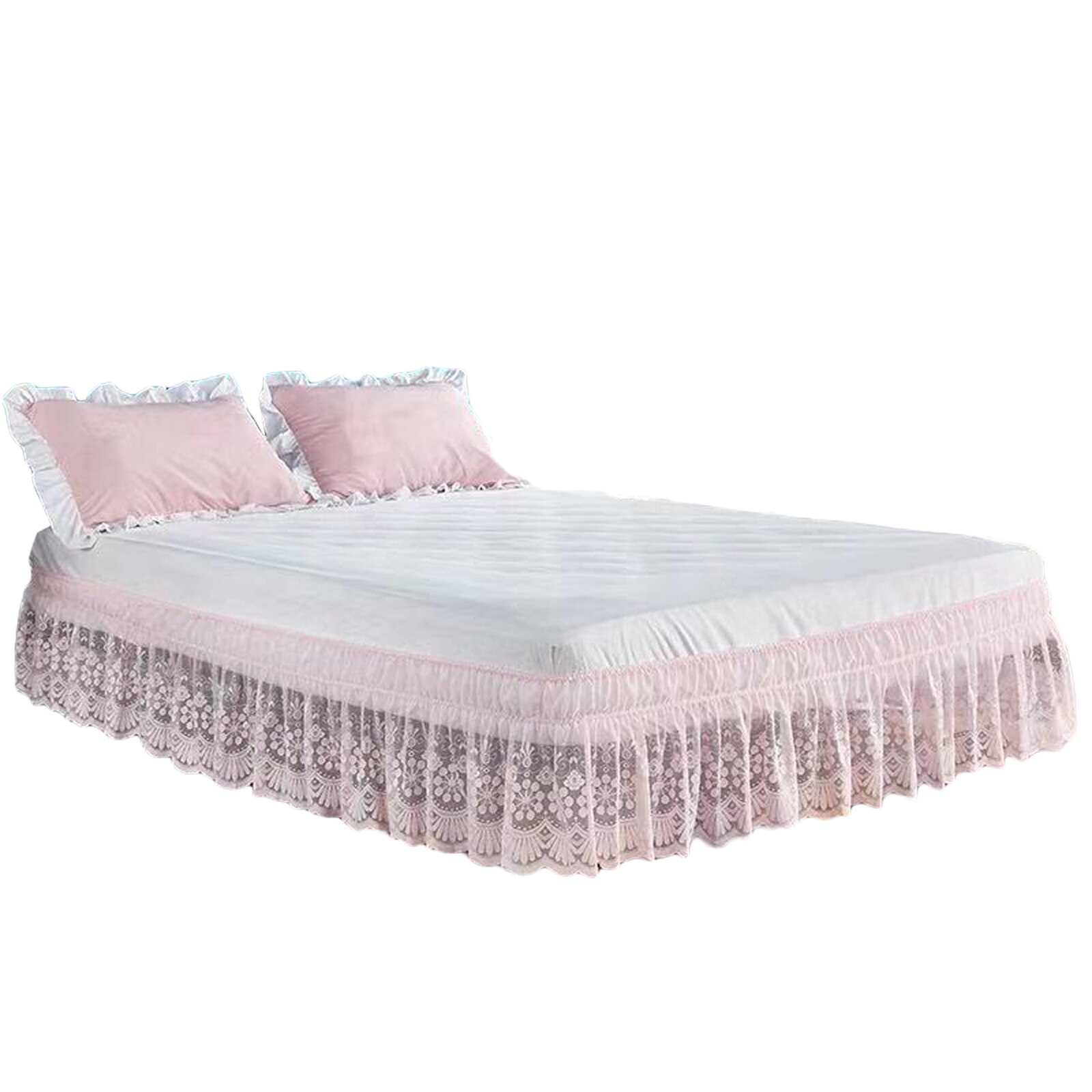 Kant Bed Rok Met Ruches Decoratie Wasbare Zachte Microfiber Dust-Proof Protector Slaapkamer Accessoire: 120x200 38cm / Roze