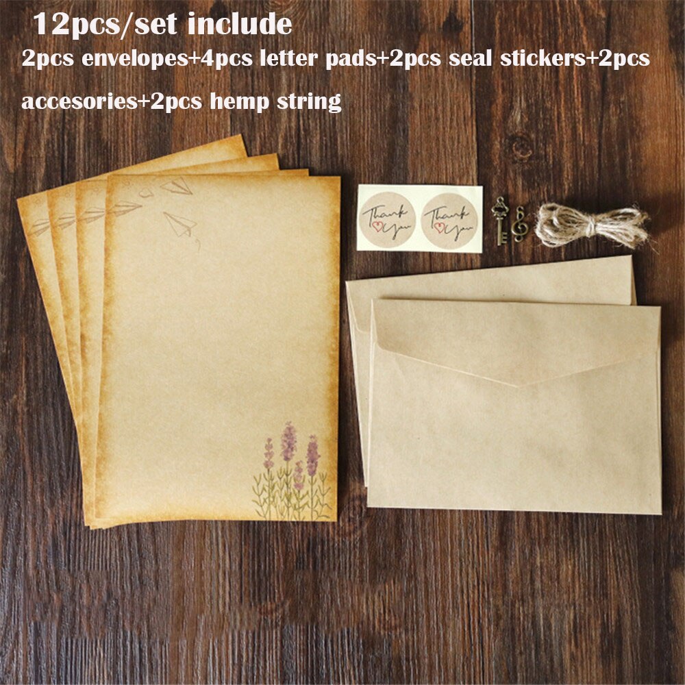 Sobres de papel Kraft Vintage para escribir, papel europeo para Carta, sobre, papel de oficina, papelería, 12 unids/set por juego: N