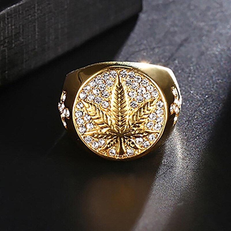 Europa En Amerika Stijl Micro Ingelegd Zirkoon Maple Leaf Signet Ringen Voor Mannen Classic Rock Punk Wedding Ring Boho Party sieraden: 9