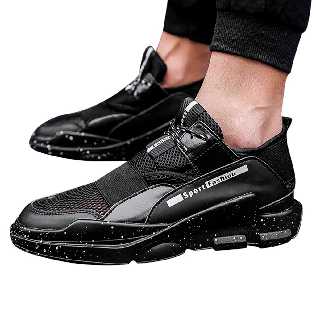 Breathable Shoes for Men Comfortable Mesh Sports Sneakers Male Black Red White Athletic Footwear Zapatillas #D: Black / 11