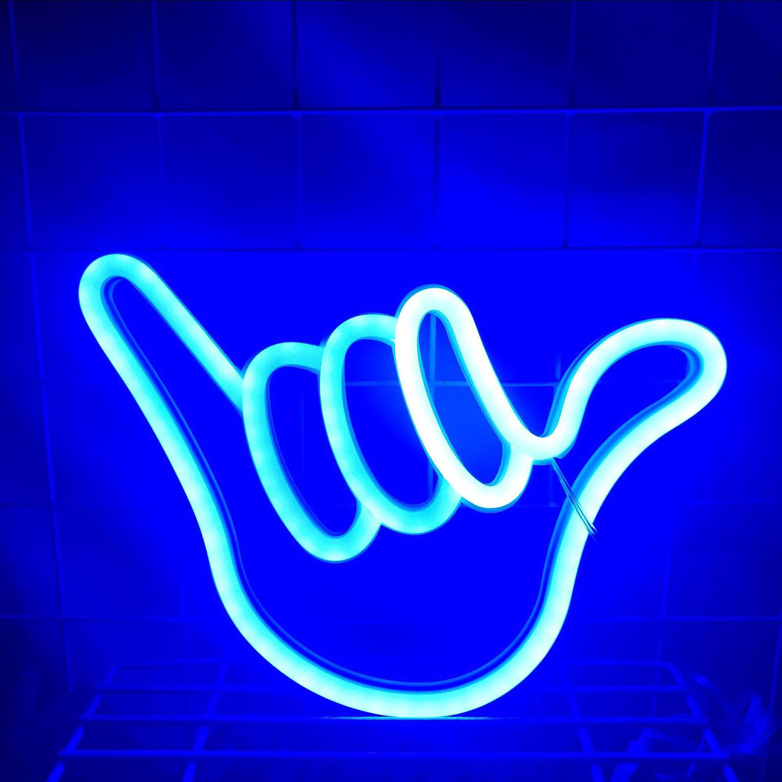 USB Peace Gesture LED Neon Light Hand Light up Battery/USB Operated Art Decorations Light for Wall Decor Xmas Bedroom Party Home