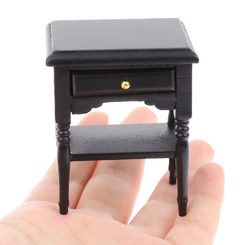 1:12 Dollhouse Miniatuur Houten Zwart Nachtkastje Kast Poppen Miniatuur Mini Meubels Accessoires