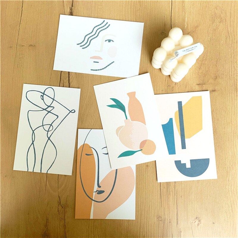 5Pc Set INS Simple Abstract Art decoration Vase art wallpaper Postcard Small Poster DIY Background Wall Stationery