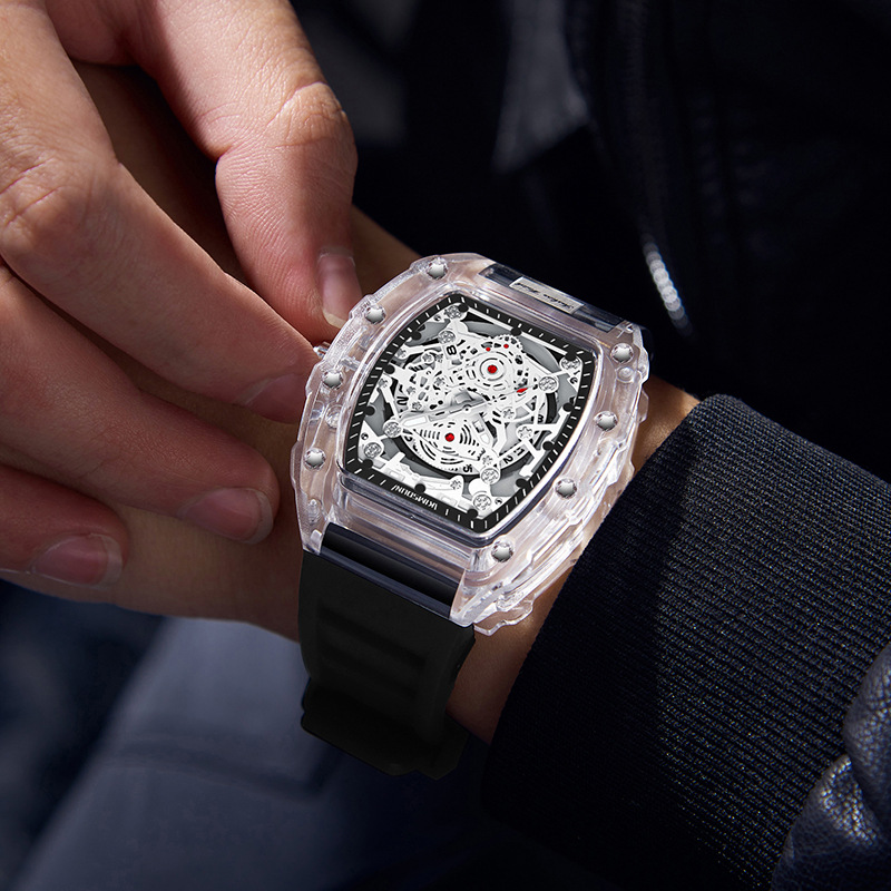 Reloj de pulsera de cuarzo para hombre, tendencia masculina, reloj automático resistente al agua para hombre, relojes de lujo transparentes luminosos