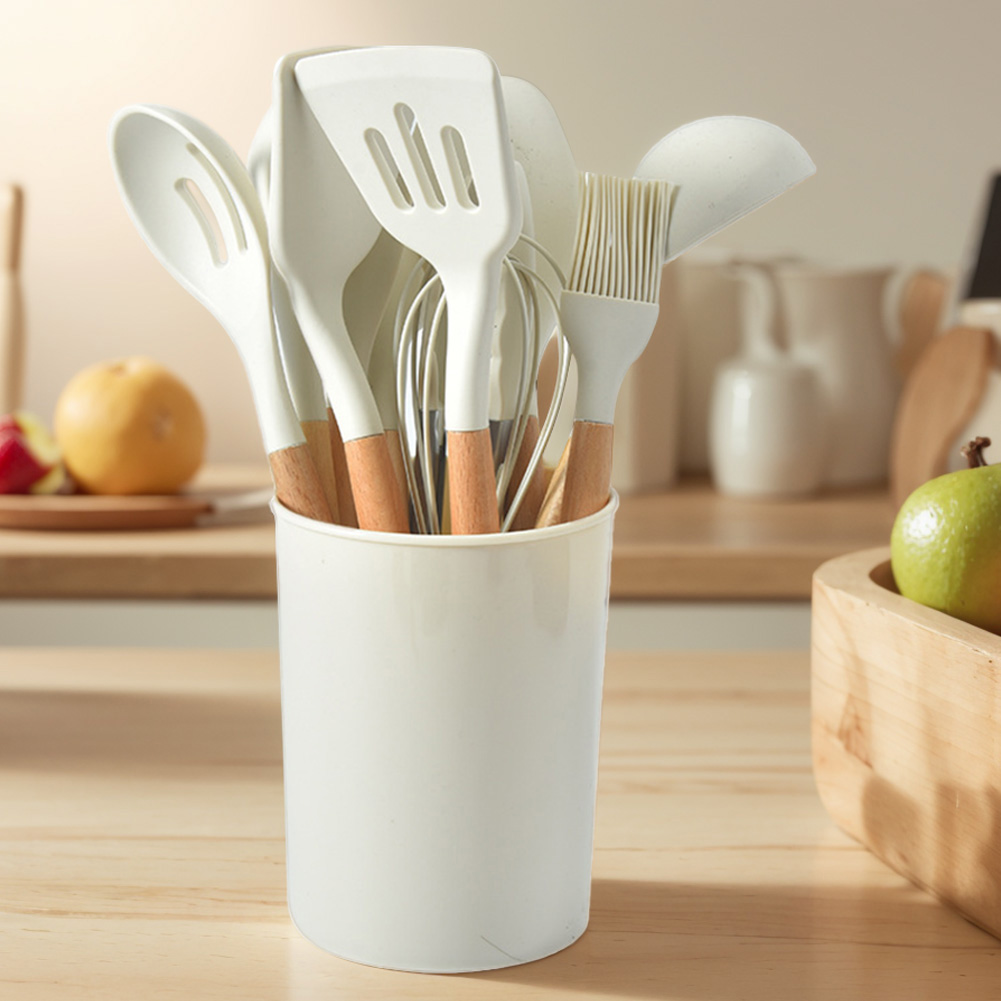 12Pcs Kitchen Utensil Set Cooking Tools Kit with Holder Heat-Resistant Cookware Spatula Spoon Brush Whisk Kitchen Supplies