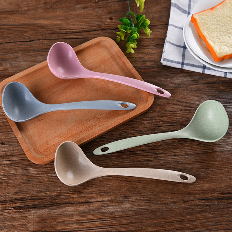 1pc Wheat Straw Rice Ladle Long Handle Soup Spoon Meal Dinner Scoops Kitchen Supplies Cooking Tool Tableware