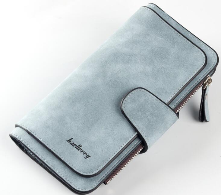 Women Long Clutch Wallet Hasp Ladies Long Purse Matte Leather Wallet 10 Colors: light blue