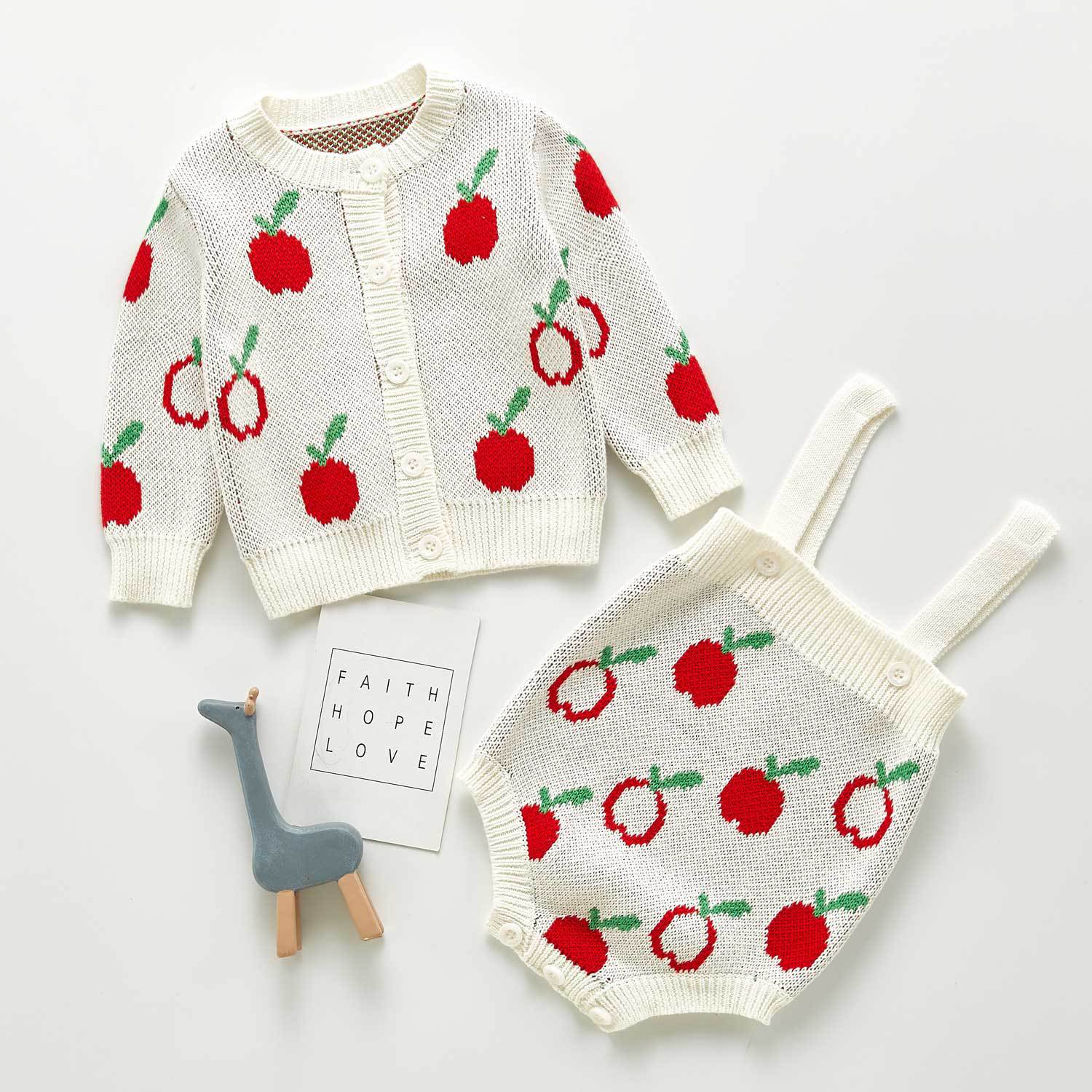Herfst Baby Meisjes Trui Pakken Apple Print Jas + Jumpsuit Baby Gebreide Bodysuit Baby Meisje Kleding Kinderen Gebreide Set
