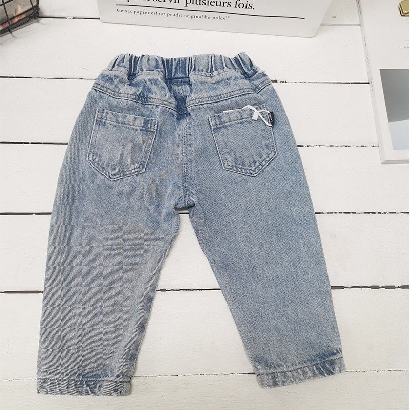 Children's Korean-style ripped jeans letter printed trousers spring and autumn boy pants street trend denim trousers