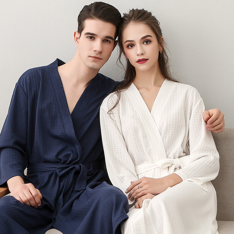 Spring And Summer Bathrobe Female Thin Section Waffle Couple Robe Men And Women Summer Korean Bathrobe Pajamas Homewear