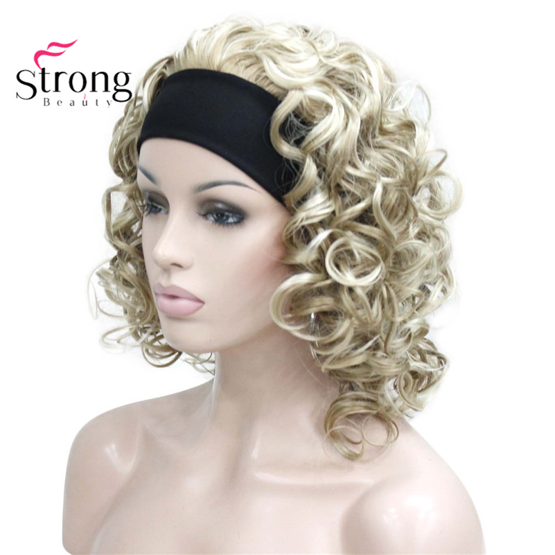 Blonde Highlights Short 3/4 Women's Synthetic Wigs Hairpiece Curly Hair Piece with Headband COLOUR CHOICES: P16/613