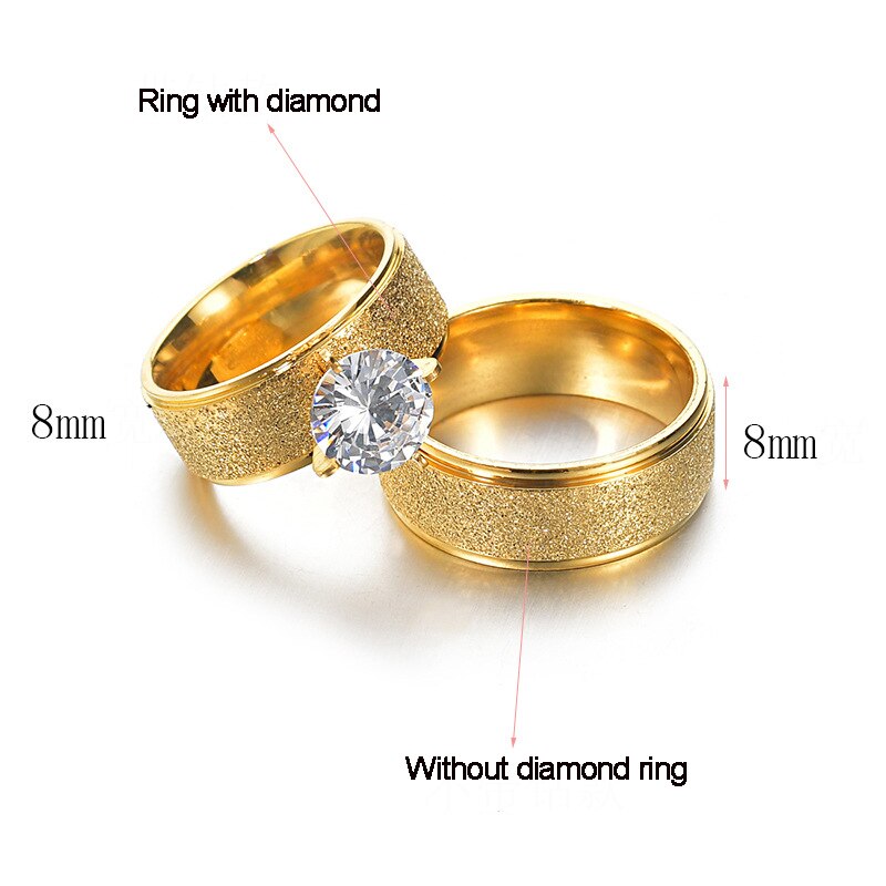Bagues en acier inoxydable pour femmes, pour hommes et femmes, ensemble de bagues d'amour simples, bague de Couple en or givré, incrustation en Zircon, de mariage