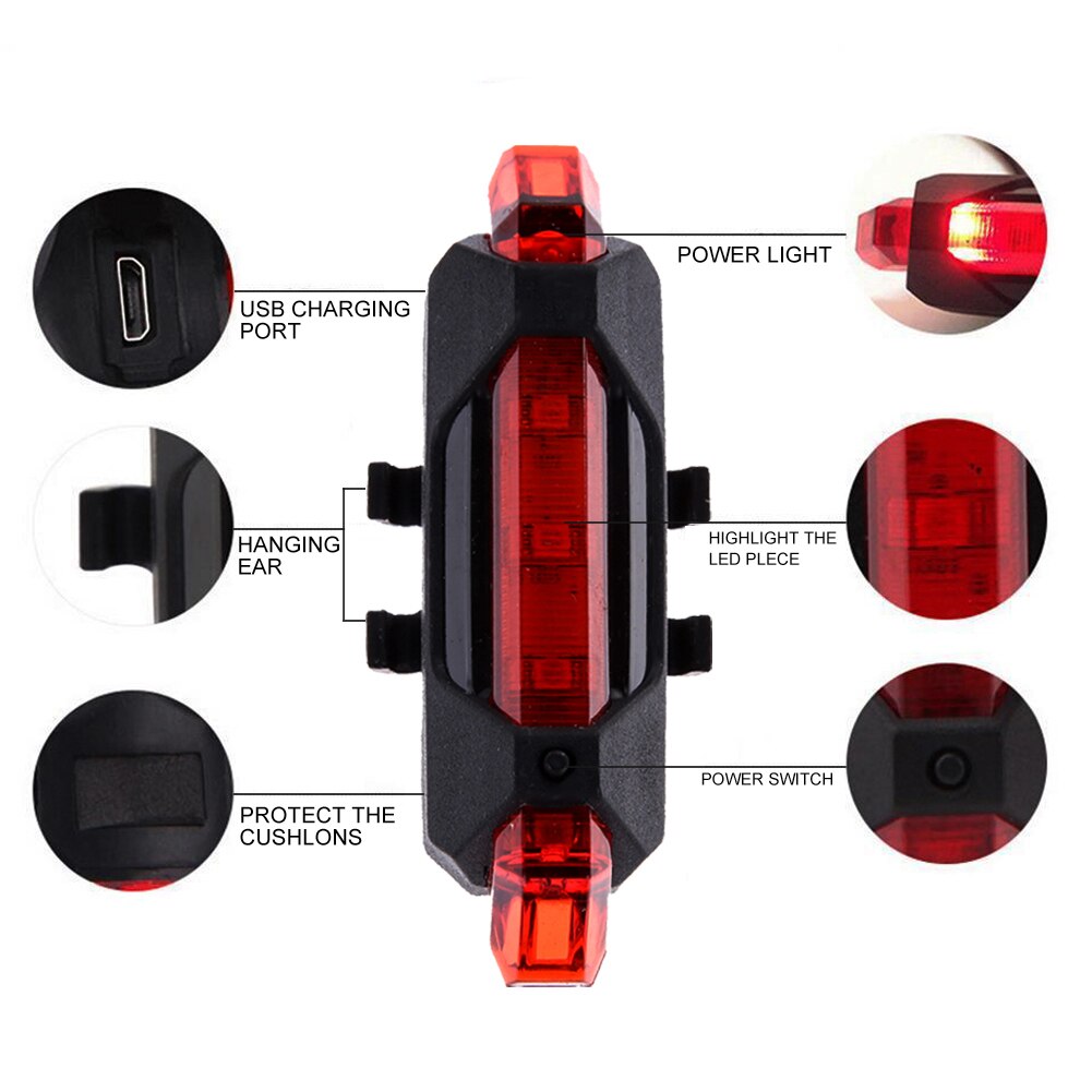 MTB Bright Taillight Bike USB Rechargeable LED Saddle Light Bicycle Cycling Front Rear Tail Seat Lamp Night Safety Warning