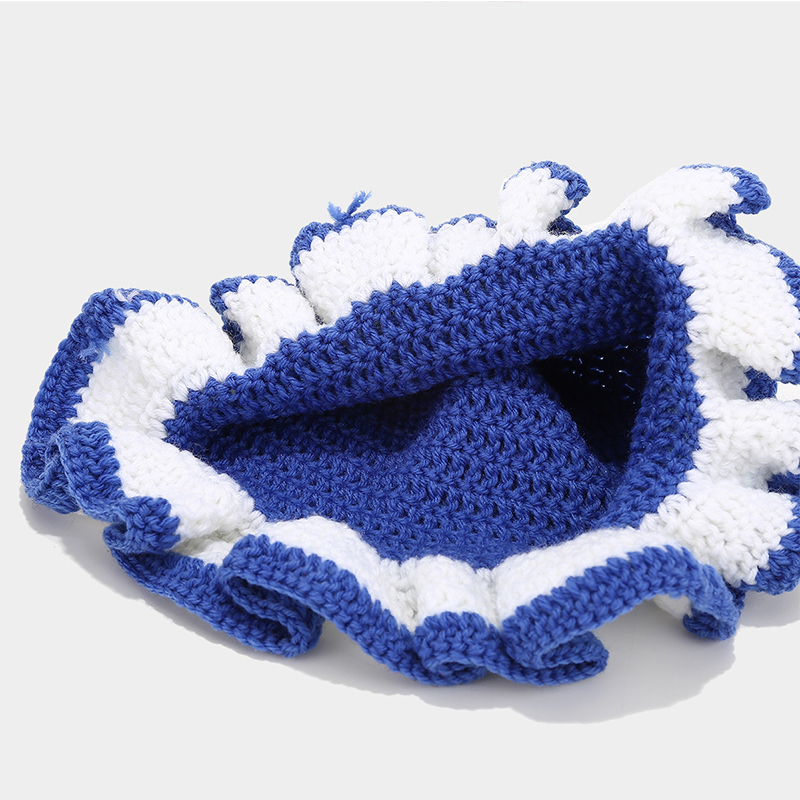 Colorful Crochet Ruffle Brim Knit Bucket Hats Winter Woman Handmade Stretch Fisherman Cap Outdoor Warm Windproof Beanie Hat