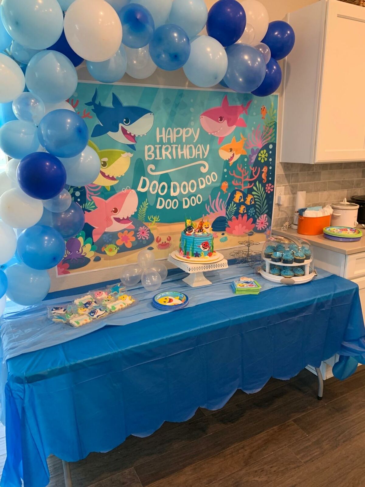 Leuke Cartoon Haai Achtergrond Voor Kinderen Verjaardag Cartoon Thema Party Decoratie Benodigdheden Baby Verjaardag Foto Achtergrond