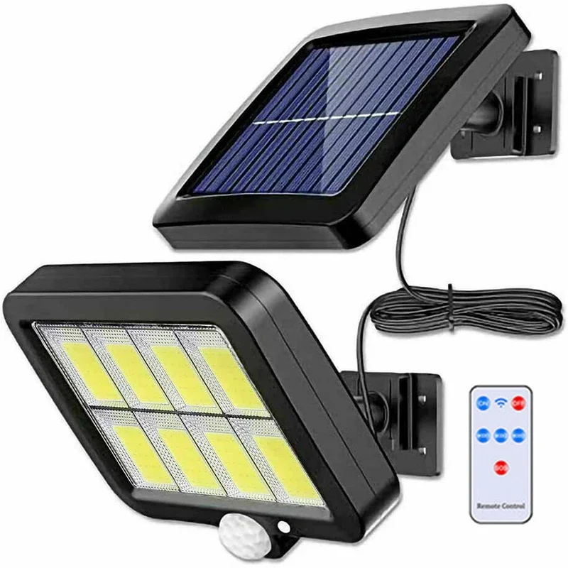 Lámpara Solar de pared dividida 100/120/160COB, 3 modos, Sensor de movimiento impermeable, farolas de jardín, lámpara Solar, luz de pared de seguridad para jardín: Soleado amarillo