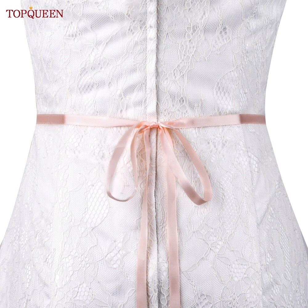 TOPQUEEN-Cinturón de lujo para novia, faja con apliques de diamantes de imitación para vestido de boda, cinturones de joyería, cinturón de Vestido plateado brillante, S437-S: Baby pink  ribbon