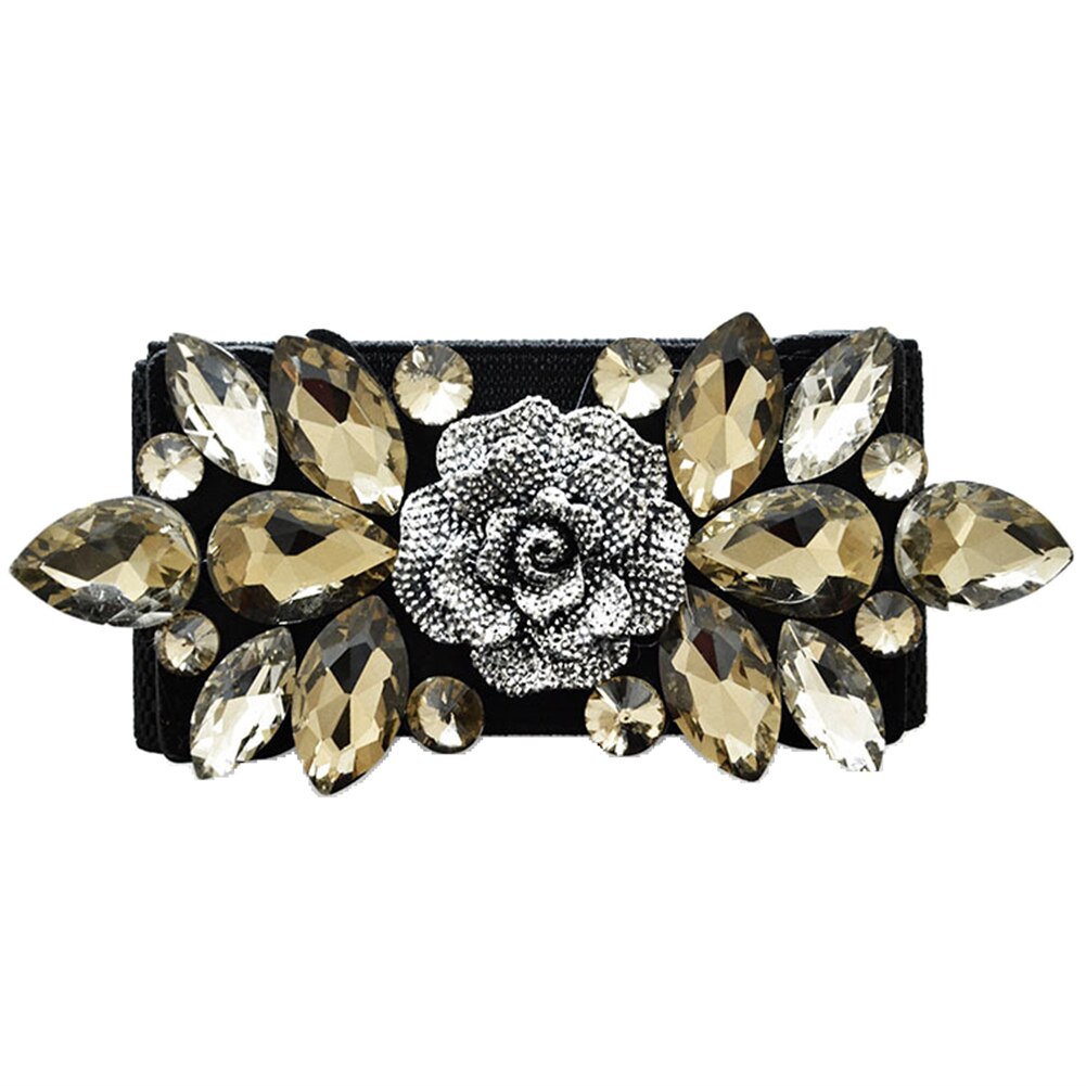 Bryllupsfest kvinner floral spenne rhinestone elastisk bredt clinch belte