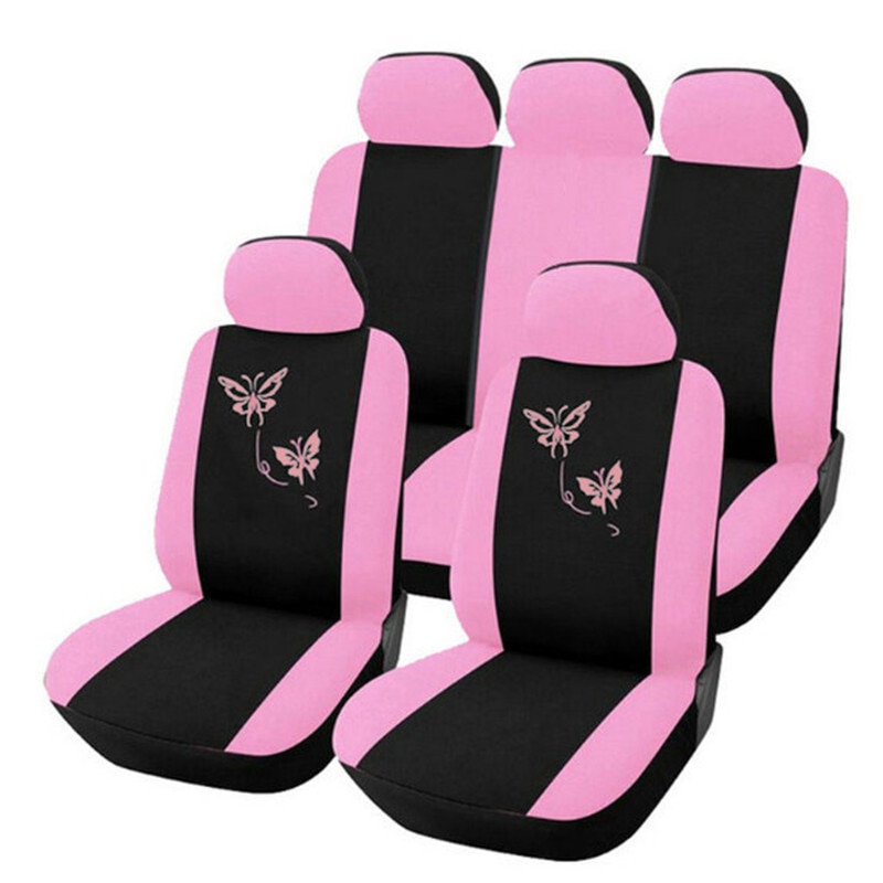 4/9Pcs Universele Auto Stoelhoezen Roze Paarse Vlinder Borduurwerk Auto-Styling Vrouw Stoelhoezen Auto Interieur accessoires