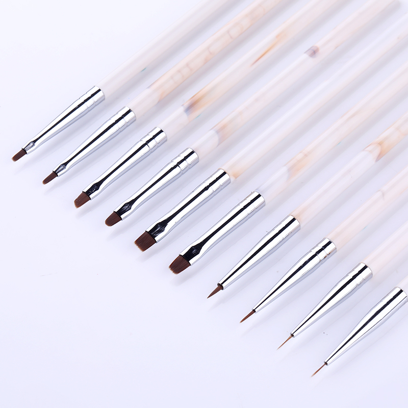 Marmorhandtag nagelkonst akrylborste uv gel liner ritpenna blomma carving måla penslar nail liner diy nail art verktyg