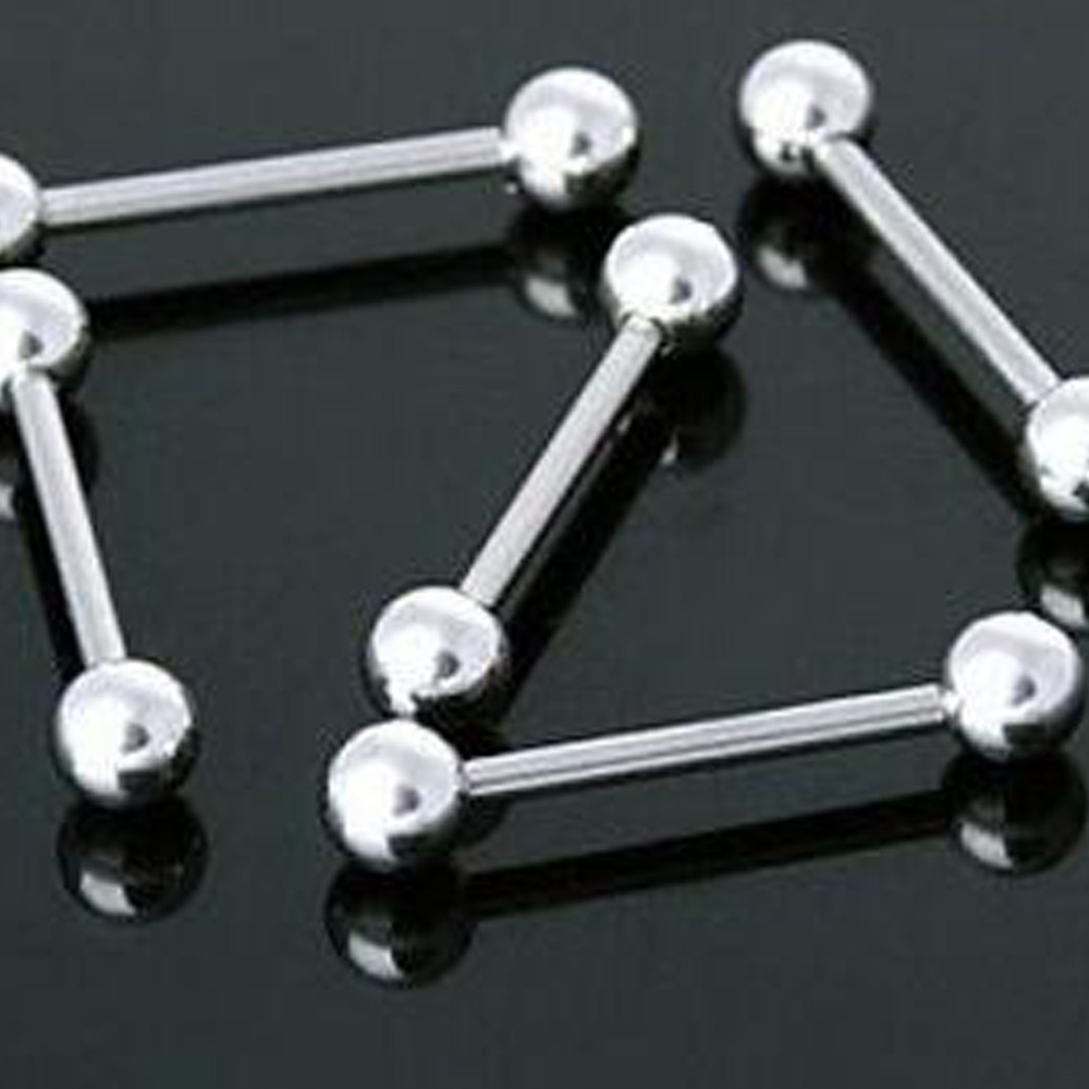 Piercing Lengua 5PCs Industrial Bar Titanium Silver Tongue Barbell Rings Nipple Earrings Punk Body Jewelry